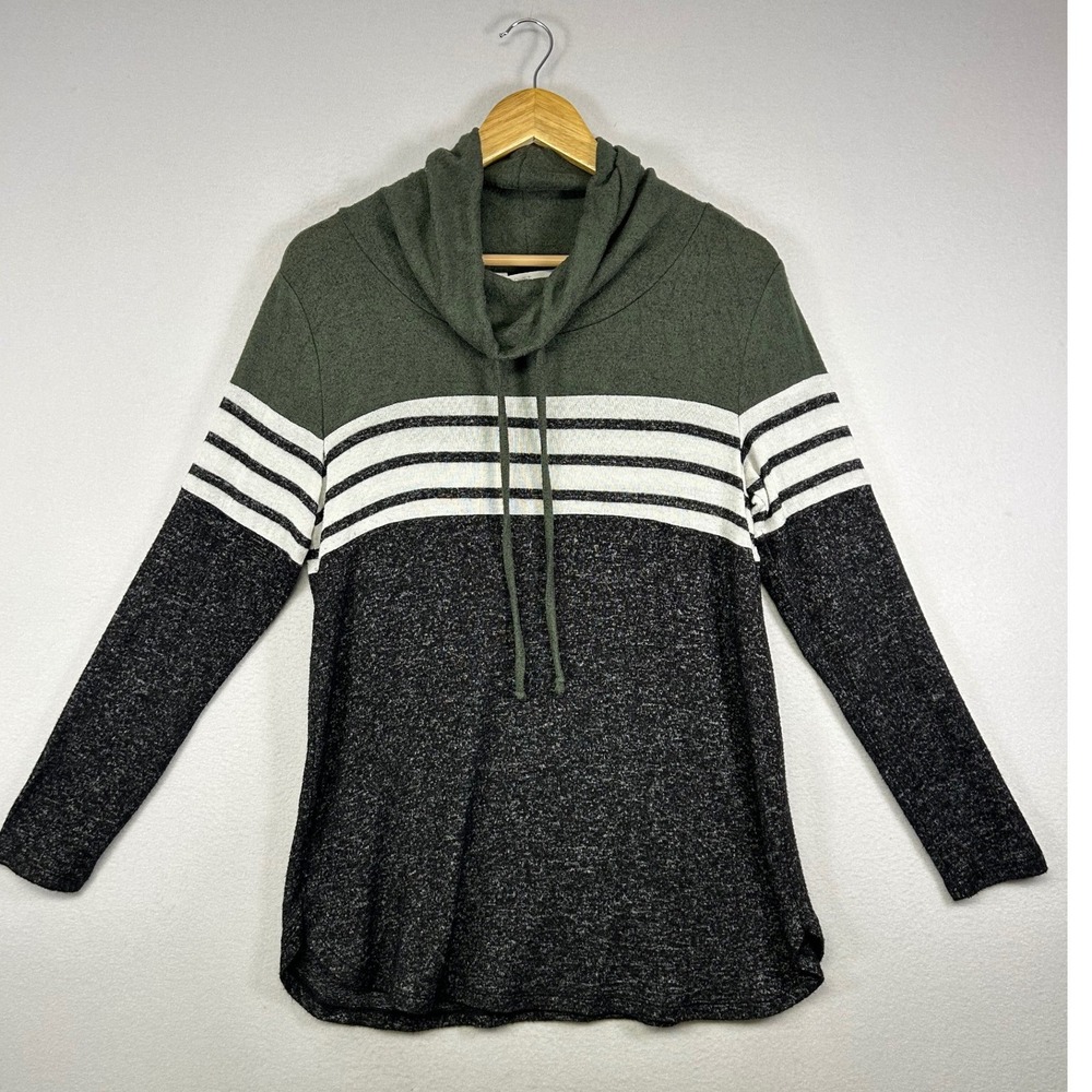 Casual Market & Spruce Womens Size M‎ Green Charcoal Striped Cowl Neck Pullover